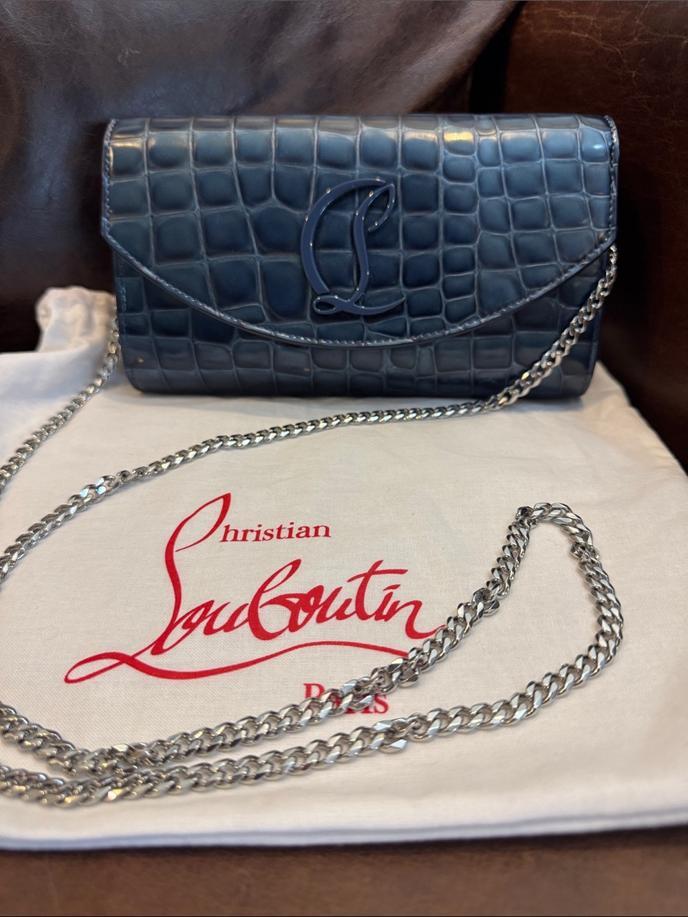 Christian Louboutin Navy Croc-Embossed Chain Crossbody LOUBI54
